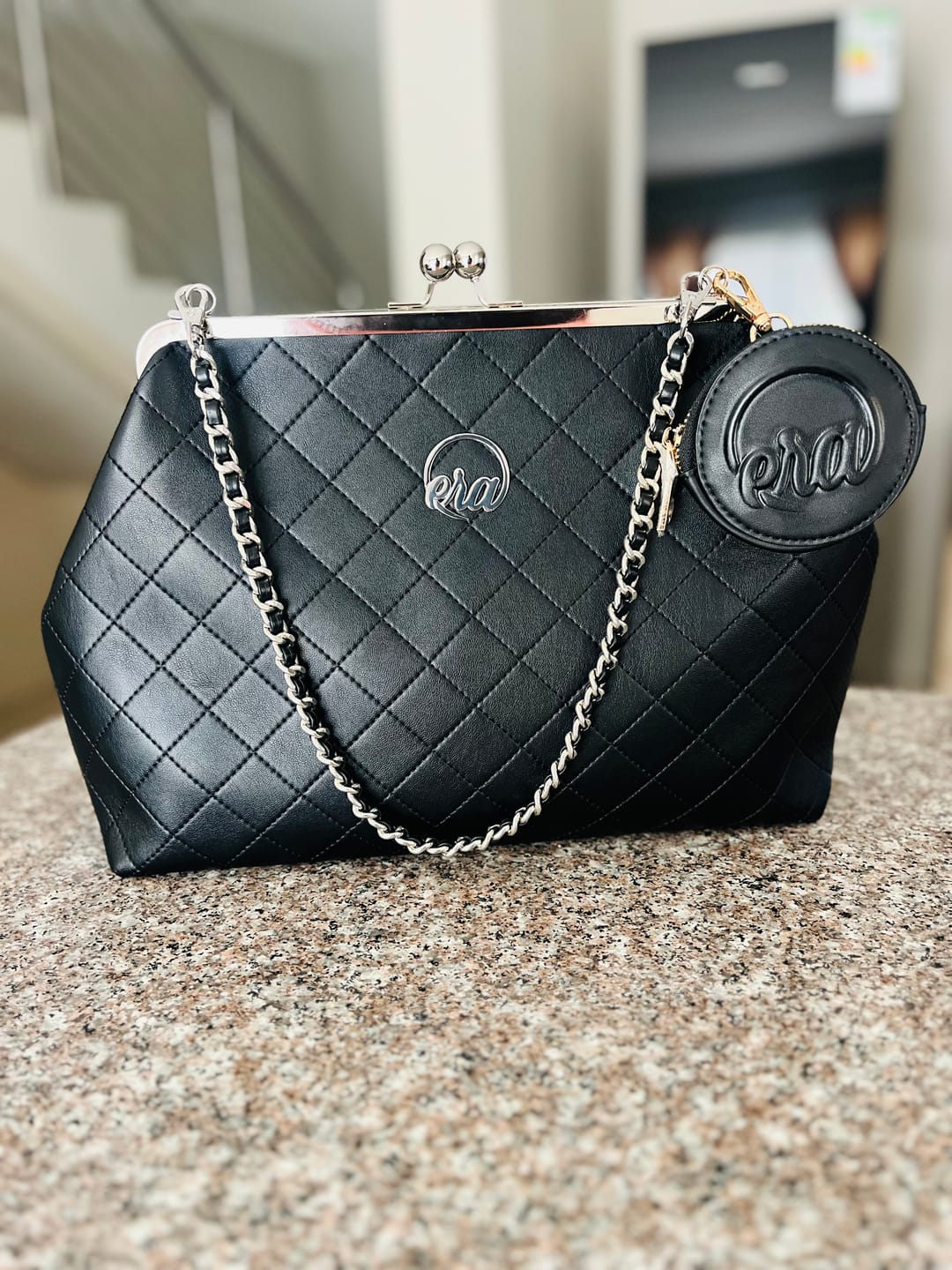 Customer photo review of ERA Oversized Kisslock Chain Bag – Black