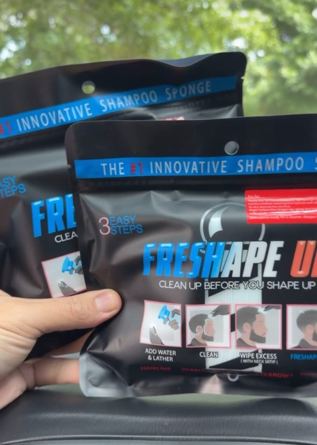 Customer photo review of Freshape Up 100 Packs – Barber Shampoo Infused Sponges for Hairline Cleaning (No Rinse)