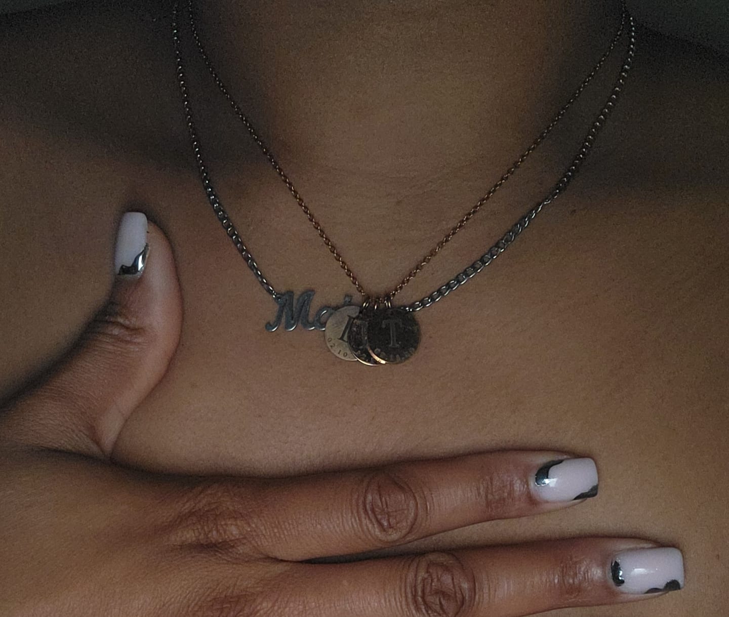 Customer photo review of Initial Date Charm Necklace