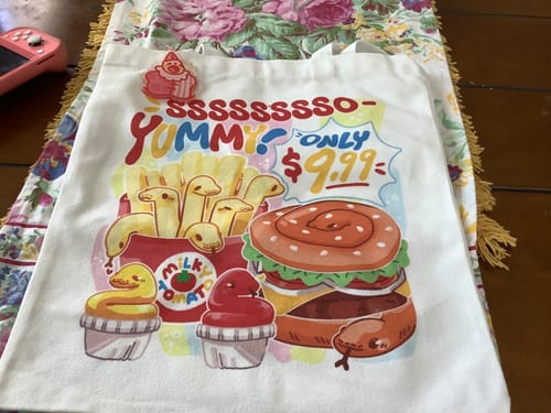 Customer photo review of Fast Food Snake With Text Tote Bag