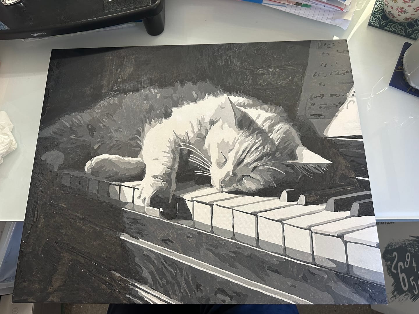 Customer photo review of Cat on the piano | Paint by Number