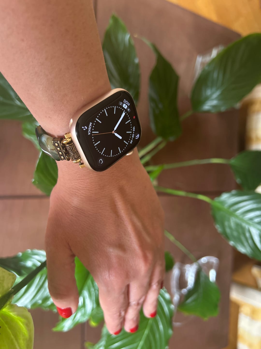 Customer photo review of Evergreen Serenity Agate Stretch Apple Watch Strap