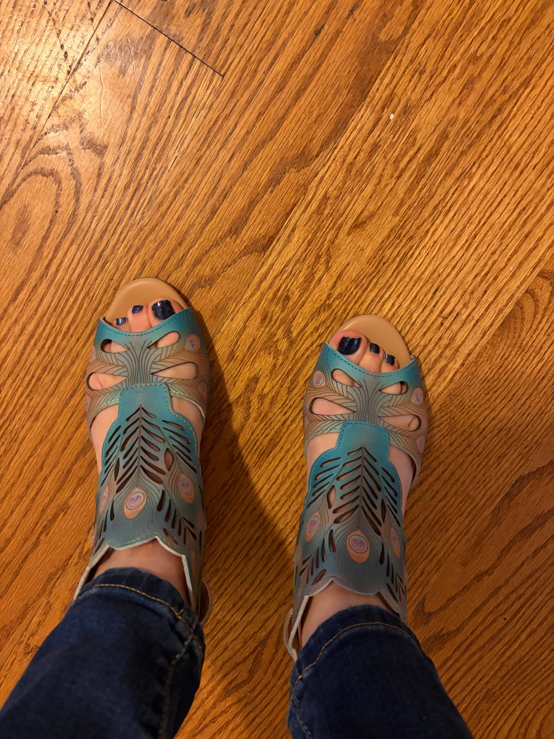 Customer photo review of Peacock-Inspired Leather Cutout Sandals