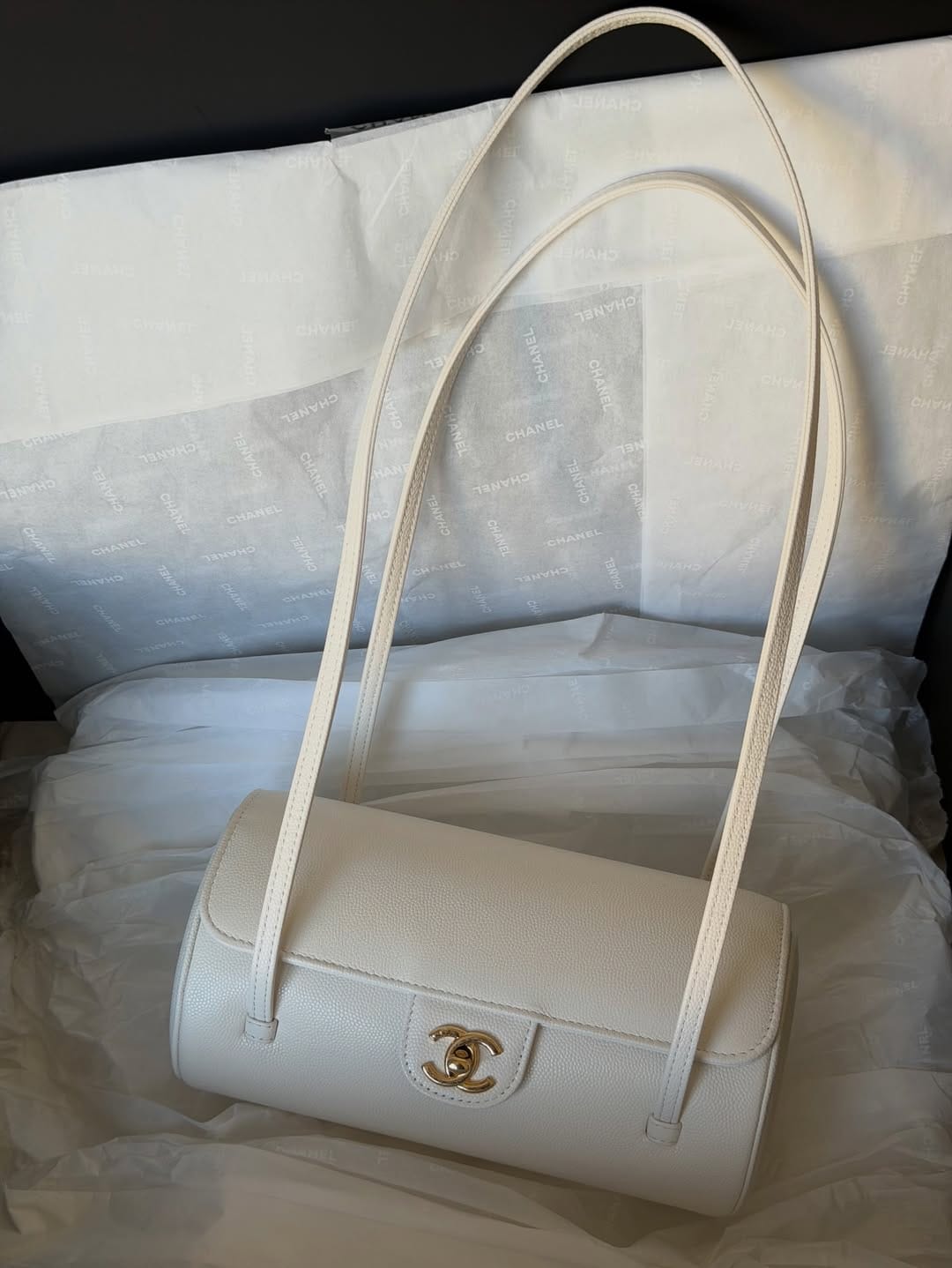Customer photo review of Chanel 2026 Bowling Ball Cylinder Bag Caviar Leather