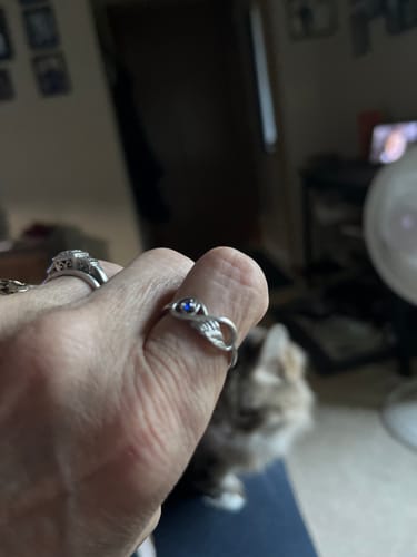 Customer photo review of Personalized Infinity Angel Wing Memorial Birthstone Ring