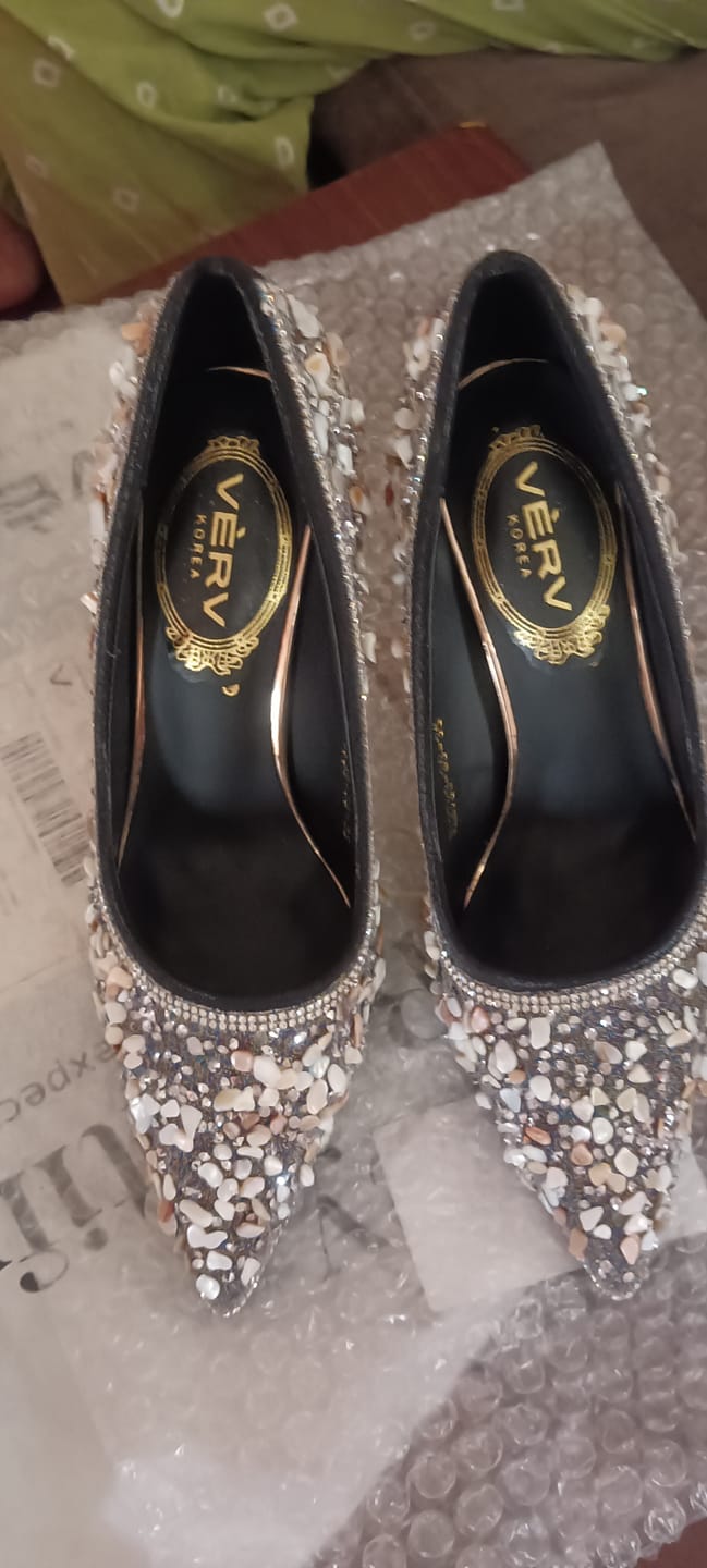 Customer photo review of Catalina Crystal Studded Wedding Heels