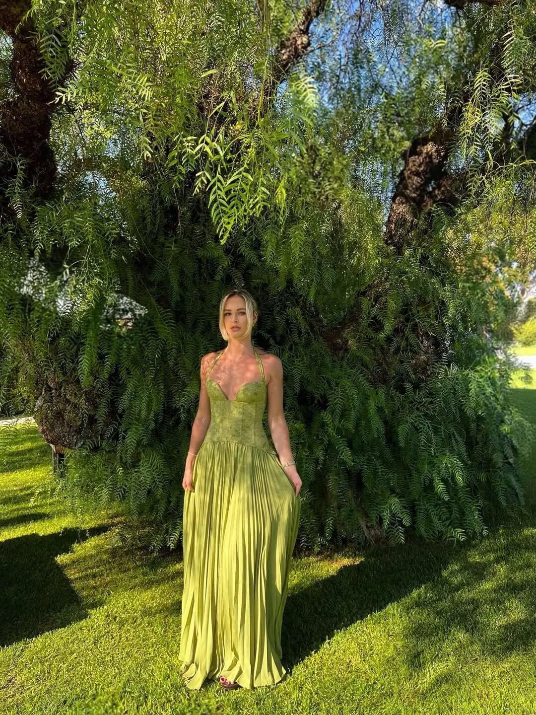 Customer photo review of Vivian Pleated Corset Maxi Dress