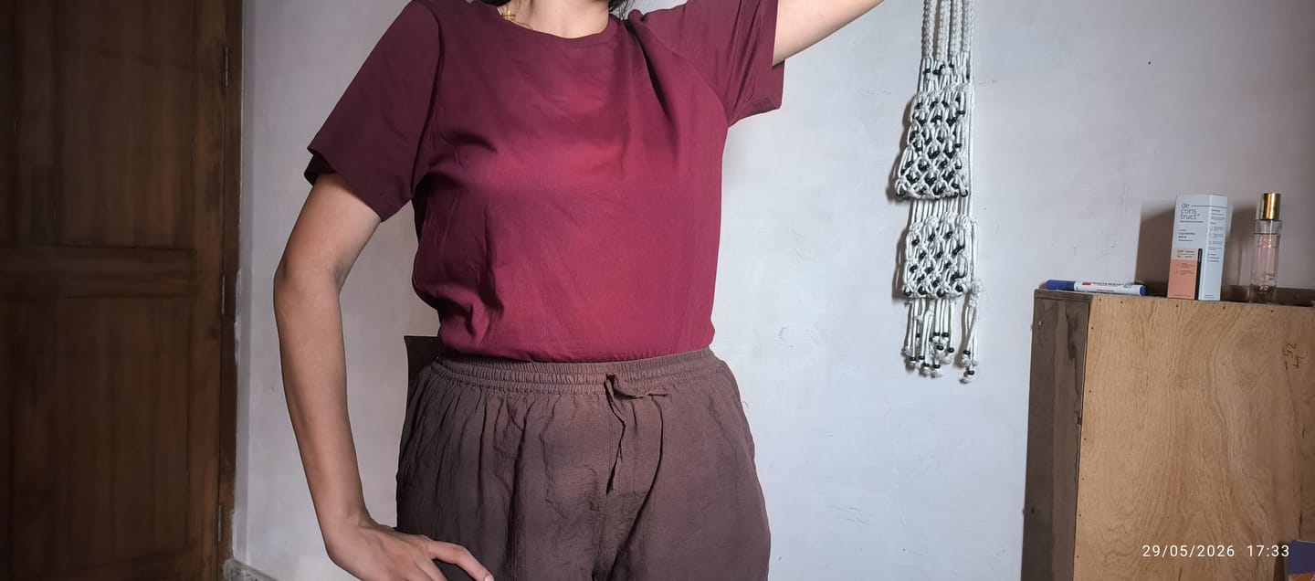 Customer photo review of Women Maroon Round Neck T-shirt