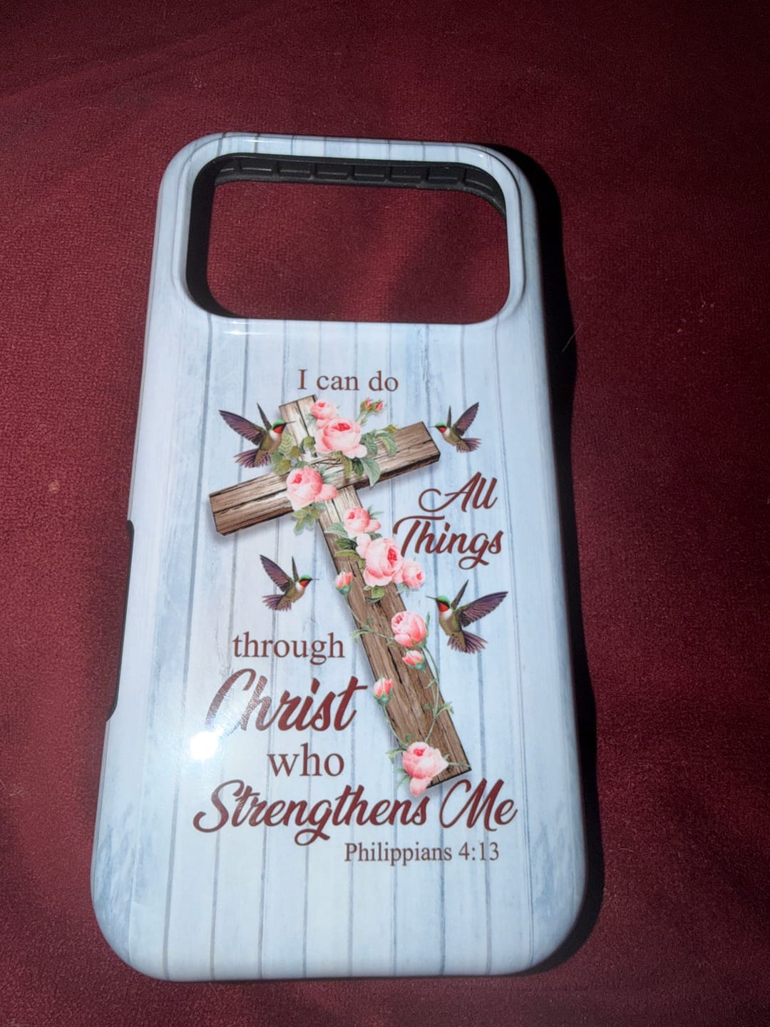 Customer photo review of I Can Do All Things Through Christ, Cross With Flowers, Phone Case
