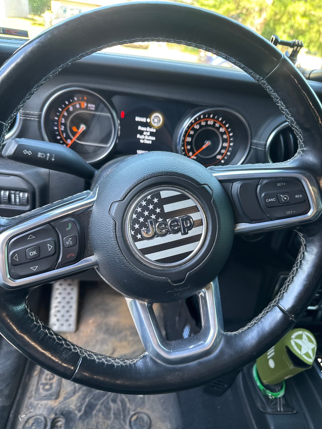 Customer photo review of American Flag Steering Wheel Decal for Jeep