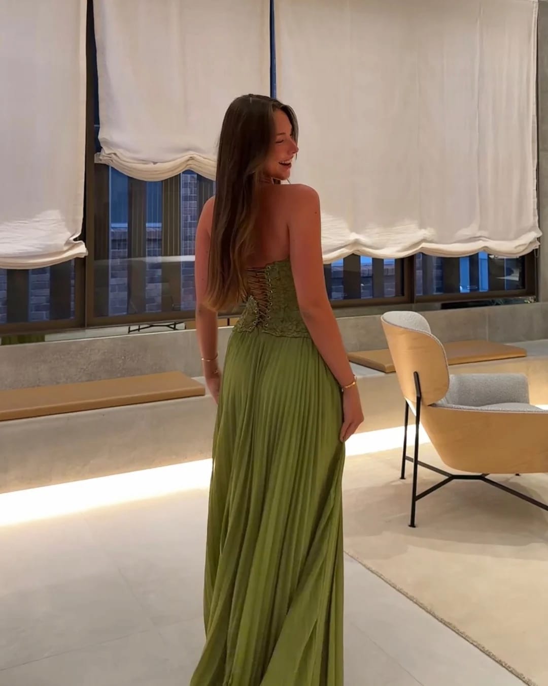 Customer photo review of Vivian Pleated Corset Maxi Dress