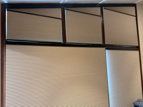 Customer photo review of SmartWings Motorized Blackout Trapezoid Cellular Shades Nowa