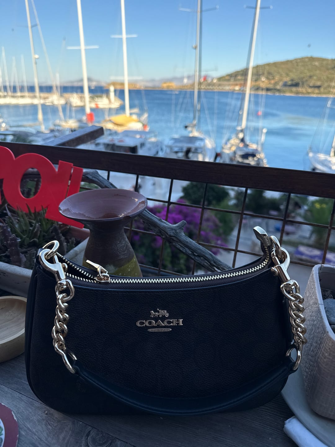 Customer photo review of Coach Women's Teri Shoulder Bag In Signature Canvas Gold/Walnut/Black