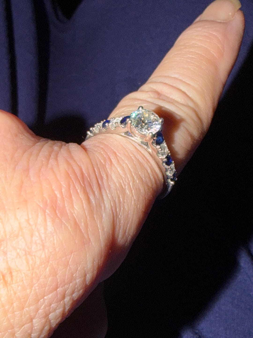 Customer photo review of Round Moissanite With Sapphire Pave Engagement Ring