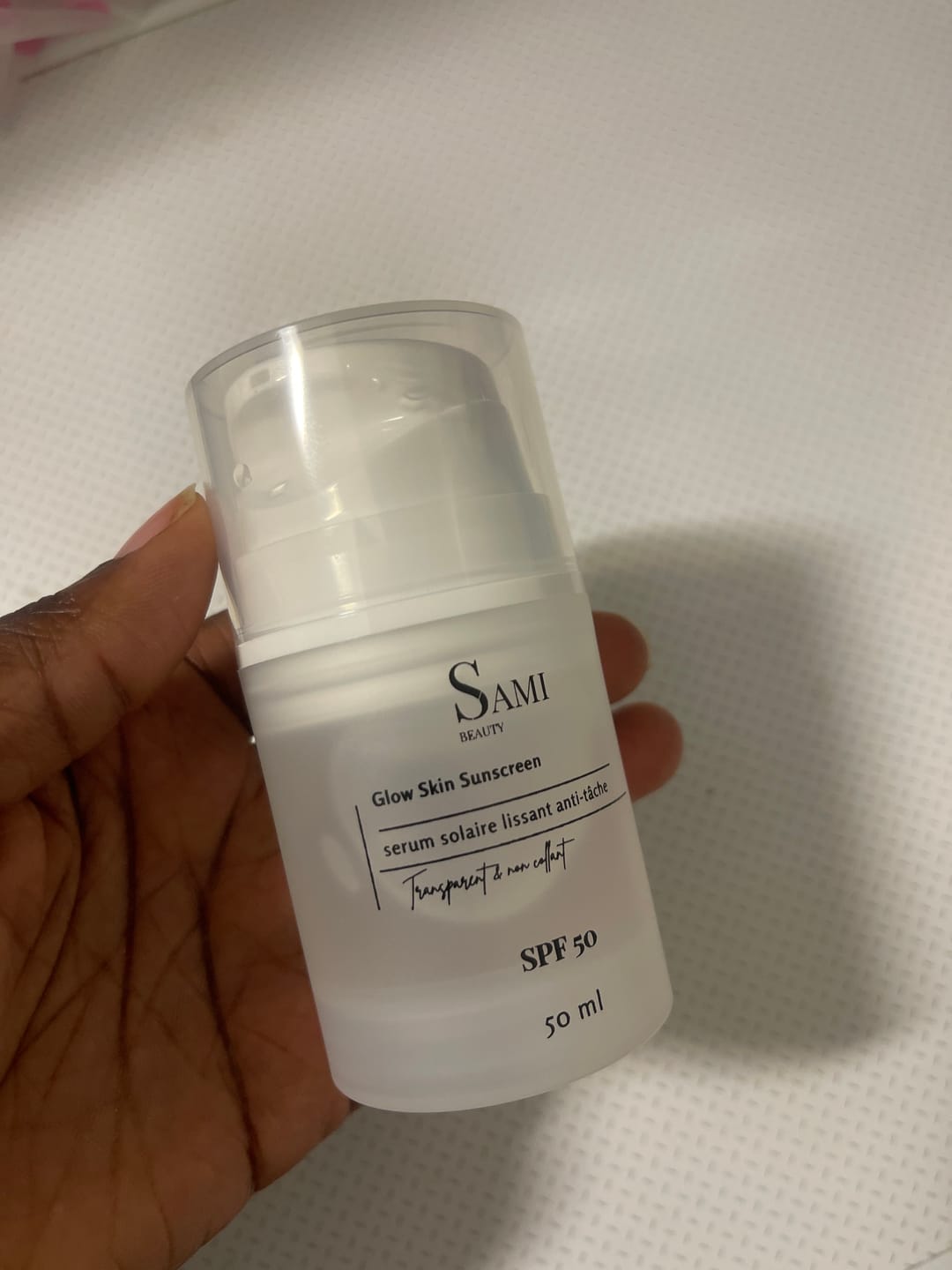 Customer photo review of Crème solaire grand format 50 ML , bouteille compressée de 90 ML soit 40 ml en plus