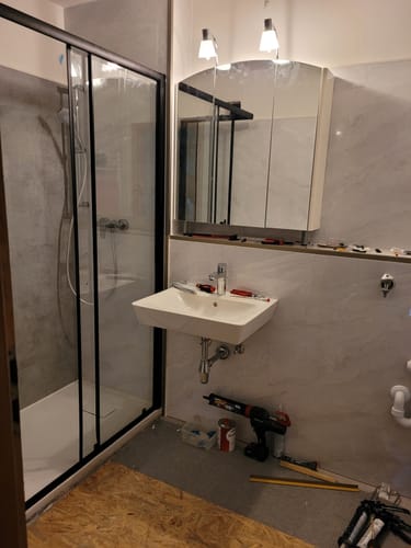 Customer photo review of SONNI Eckeinstieg Duschkabine Schwarz Duschtür Sicherheitsglas Duschabtrennung Schiebetür Eckdusche