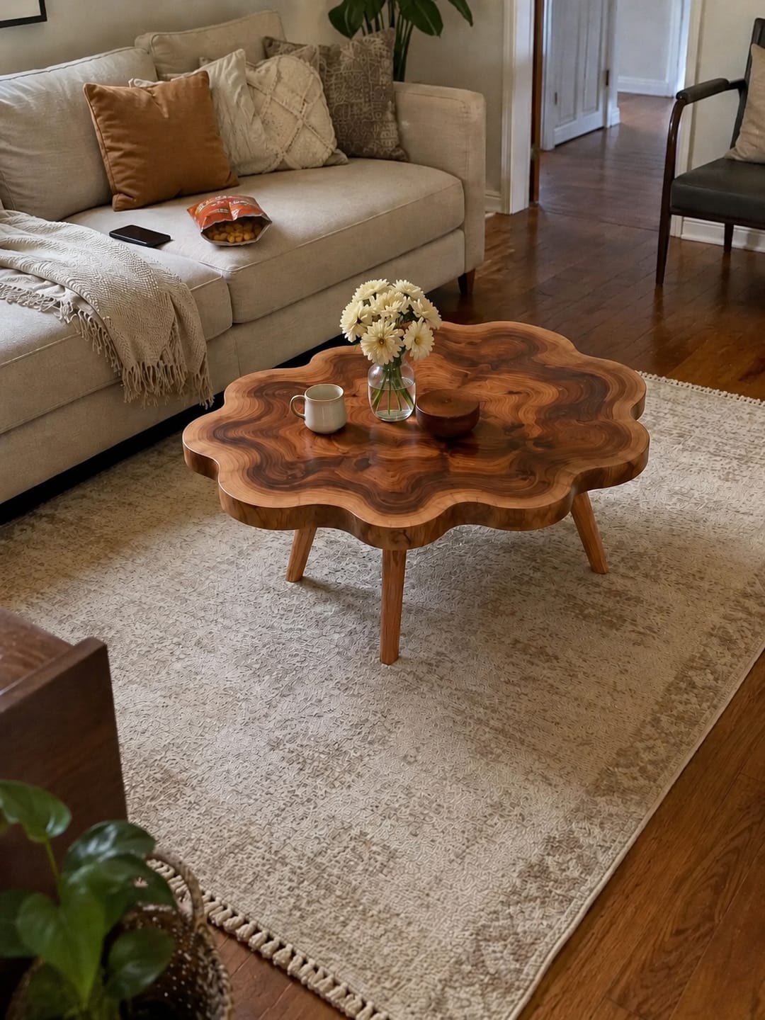 Customer photo review of Handcrafted Modern Live Edge Wood Coffee Table with Natural Silhouette