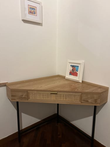 Customer photo review of SETO - Bureau d'angle en bois et rotin 1 tiroir