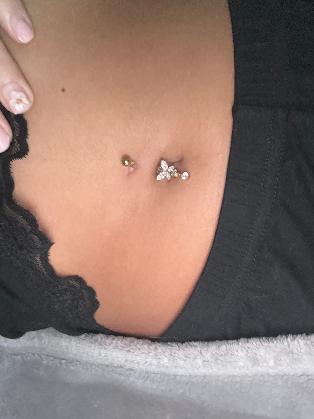 Customer photo review of Timeless Butterfly Belly Piercing - Titan