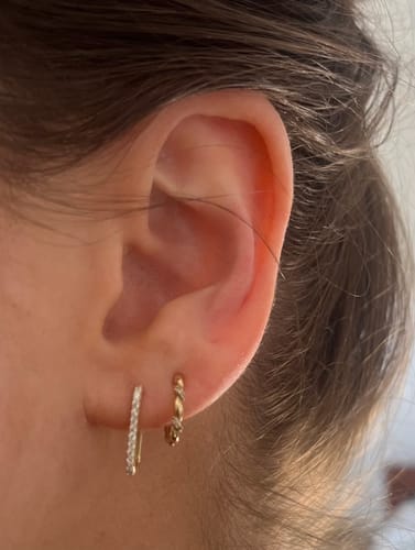 Customer photo review of Rectangular Cubic Zirconia Huggies in 9ct Yellow Gold
