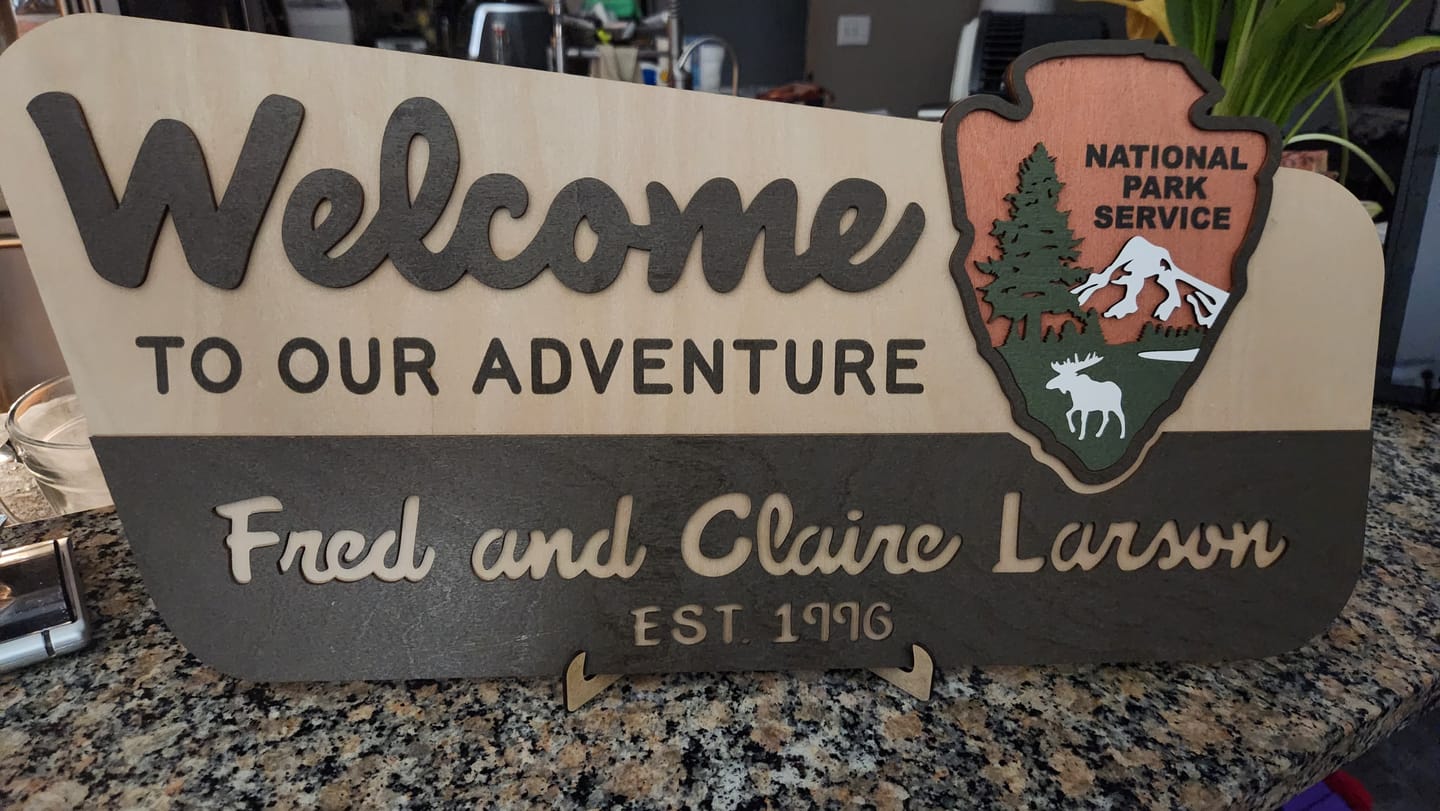 Customer photo review of 3D National Park Service Family Name Welcome Sign (Moose Design)