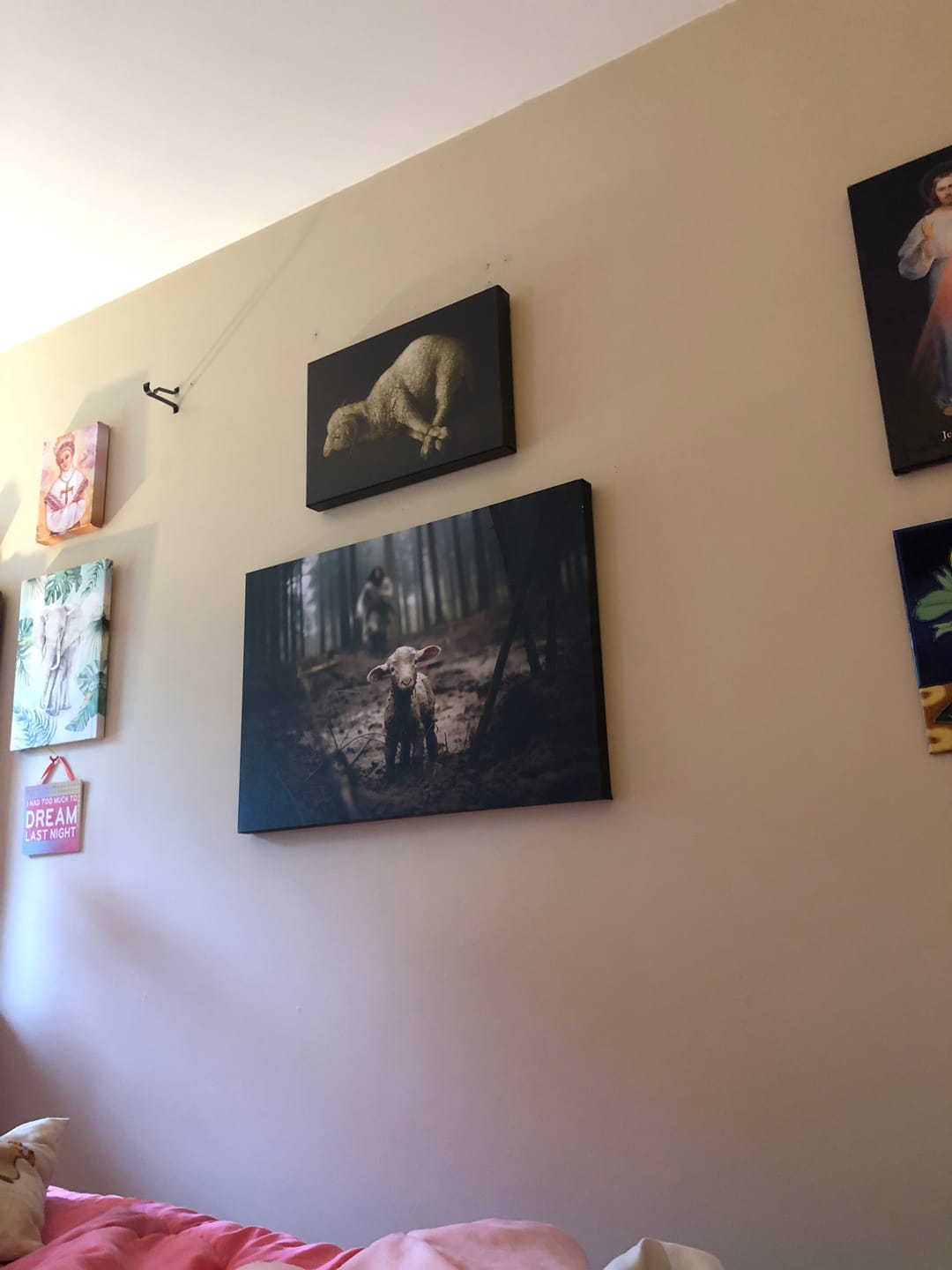 Customer photo review of Jesus Running After a Lost Lamb, Jesus and Lamb Picture, Wall Art Canvas