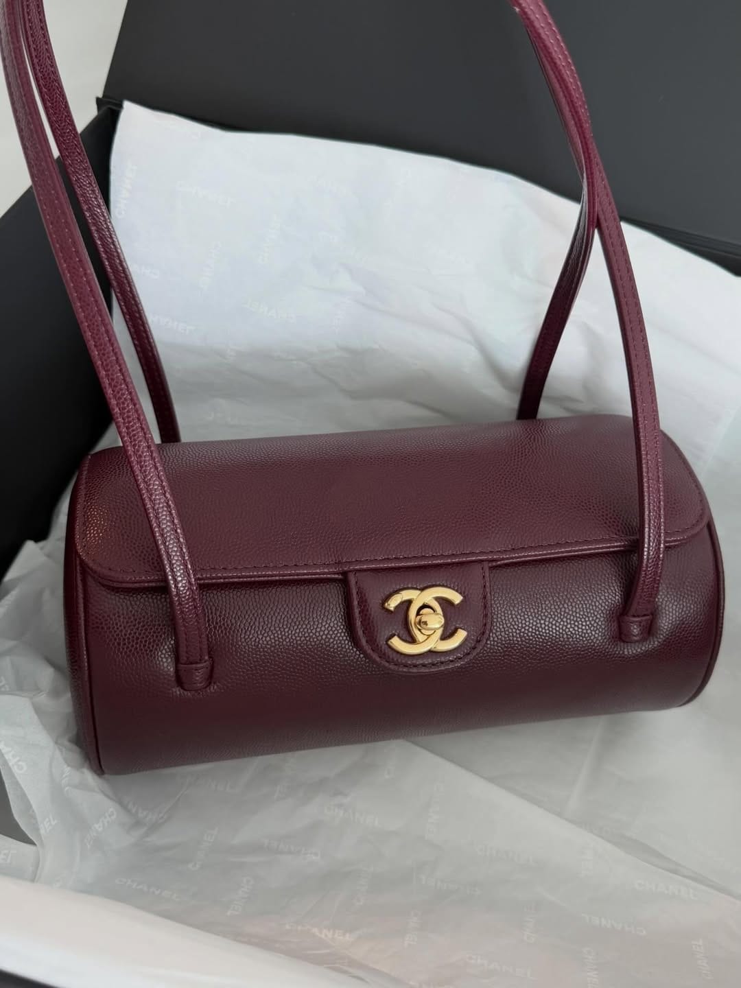 Customer photo review of Chanel 2026 Bowling Ball Cylinder Bag Caviar Leather