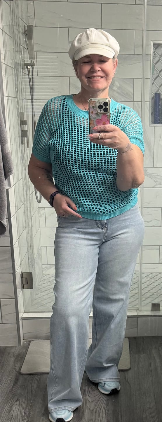 Customer photo review of Judy Blue High Waist Tummy Control Light Wash Retro Wide Leg Jeans
