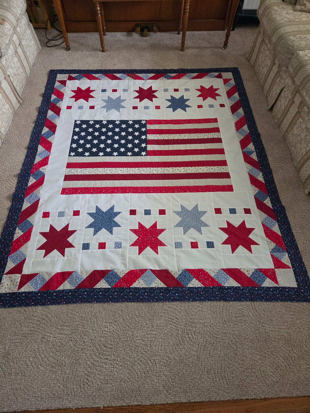 Customer photo review of Freedom Song   Sew-Ready Quilt Kit Featuring Stunning New Red White and Blue Fabrics 61" X 75"