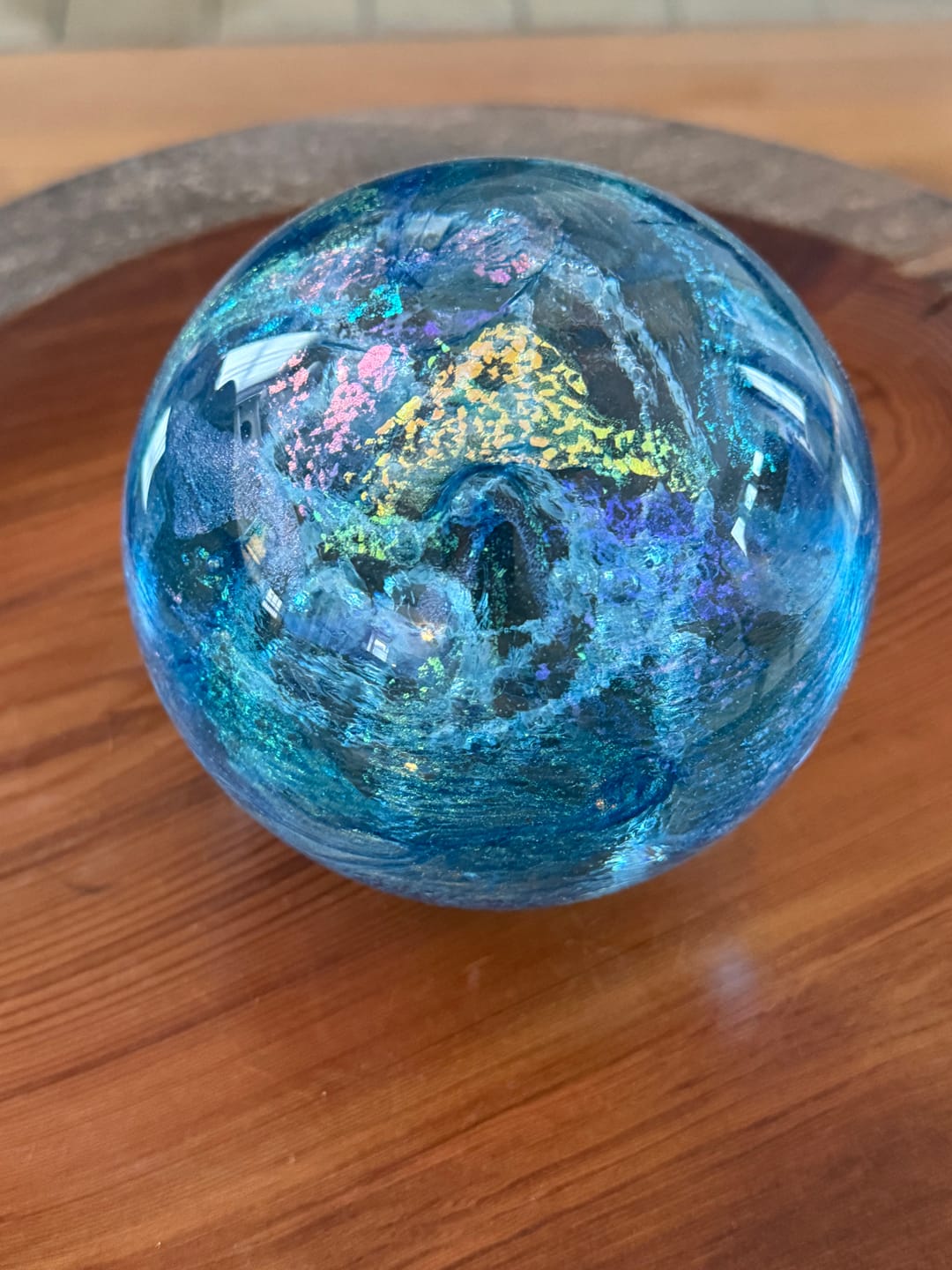 Customer photo review of Dichroic Explosion Orb with Cremation Ash