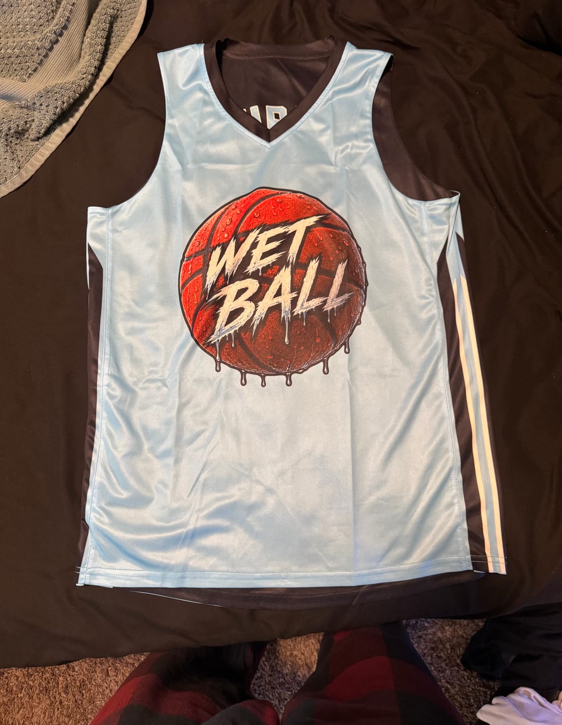 Customer photo review of Custom Black Light Blue Double Side Tops Training Basketball Jersey