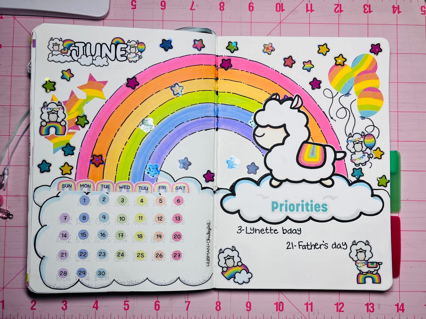 Customer photo review of Monthly Date Dots - Rainbow Unicorn Planner Stickers