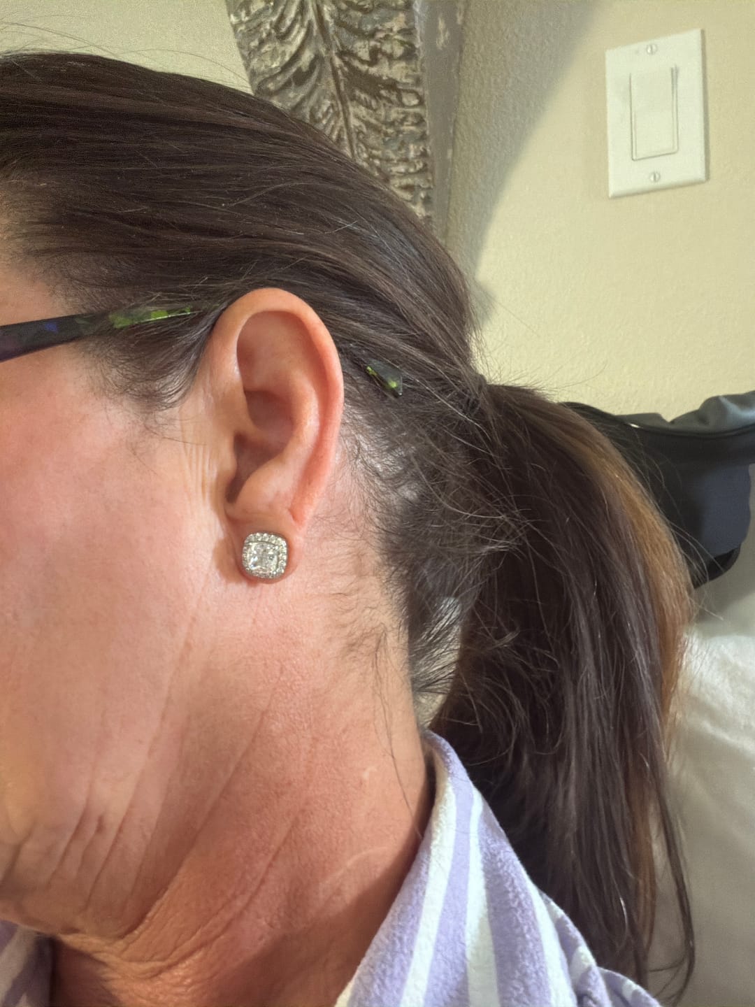 Customer photo review of Louily Stunning Halo Cushion Cut Women's Earrings In Sterling Silver