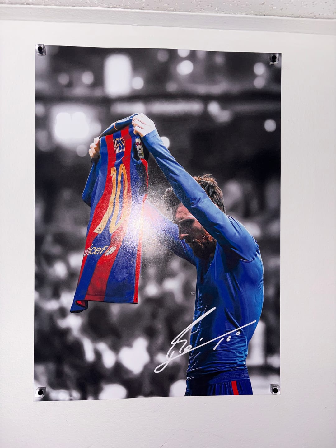 Customer photo review of Messi Jersey Celebration Poster — Soccer Wall Art Print