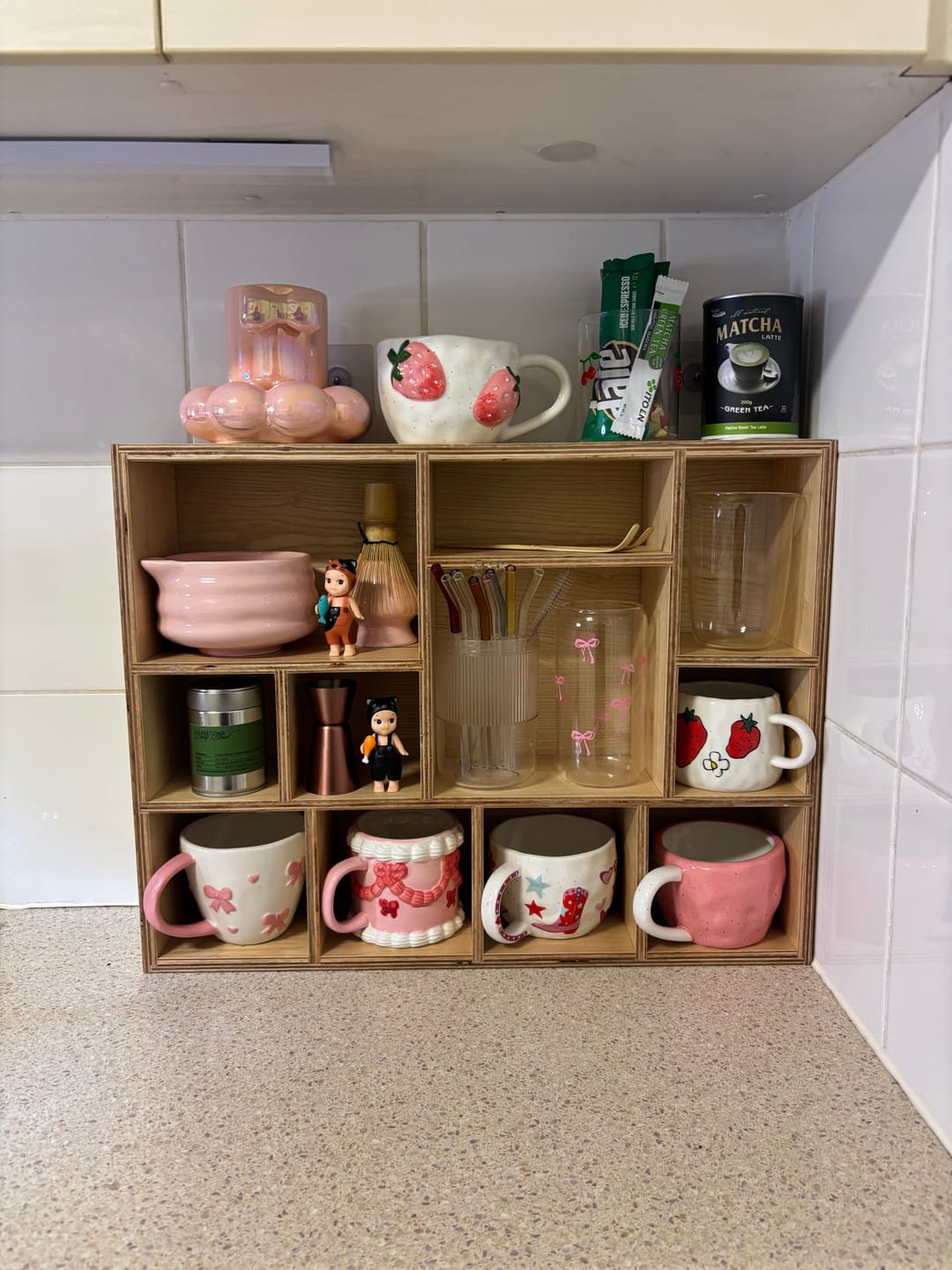 Customer photo review of Wooden Display Shelf for Mugs, Cups & Small Collectibles