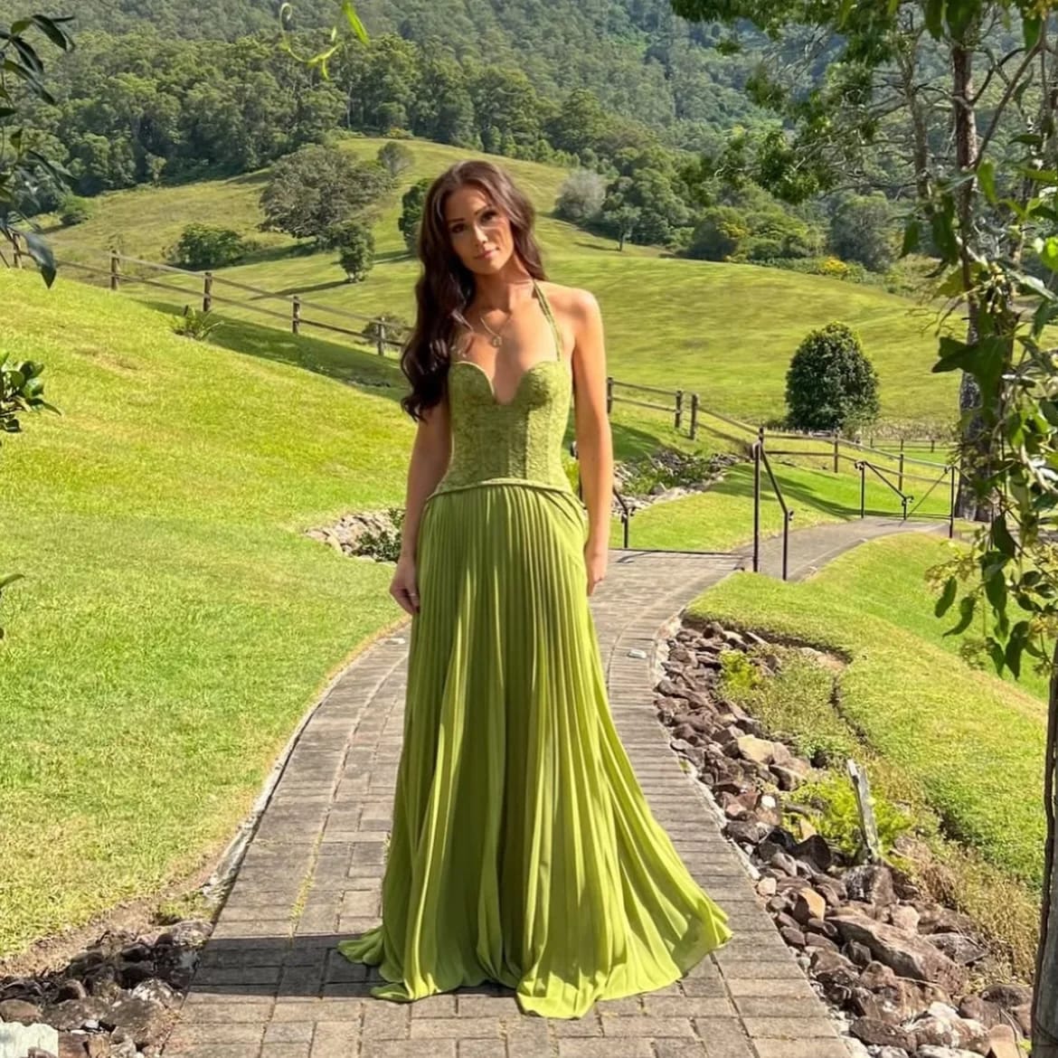 Customer photo review of Vivian Pleated Corset Maxi Dress