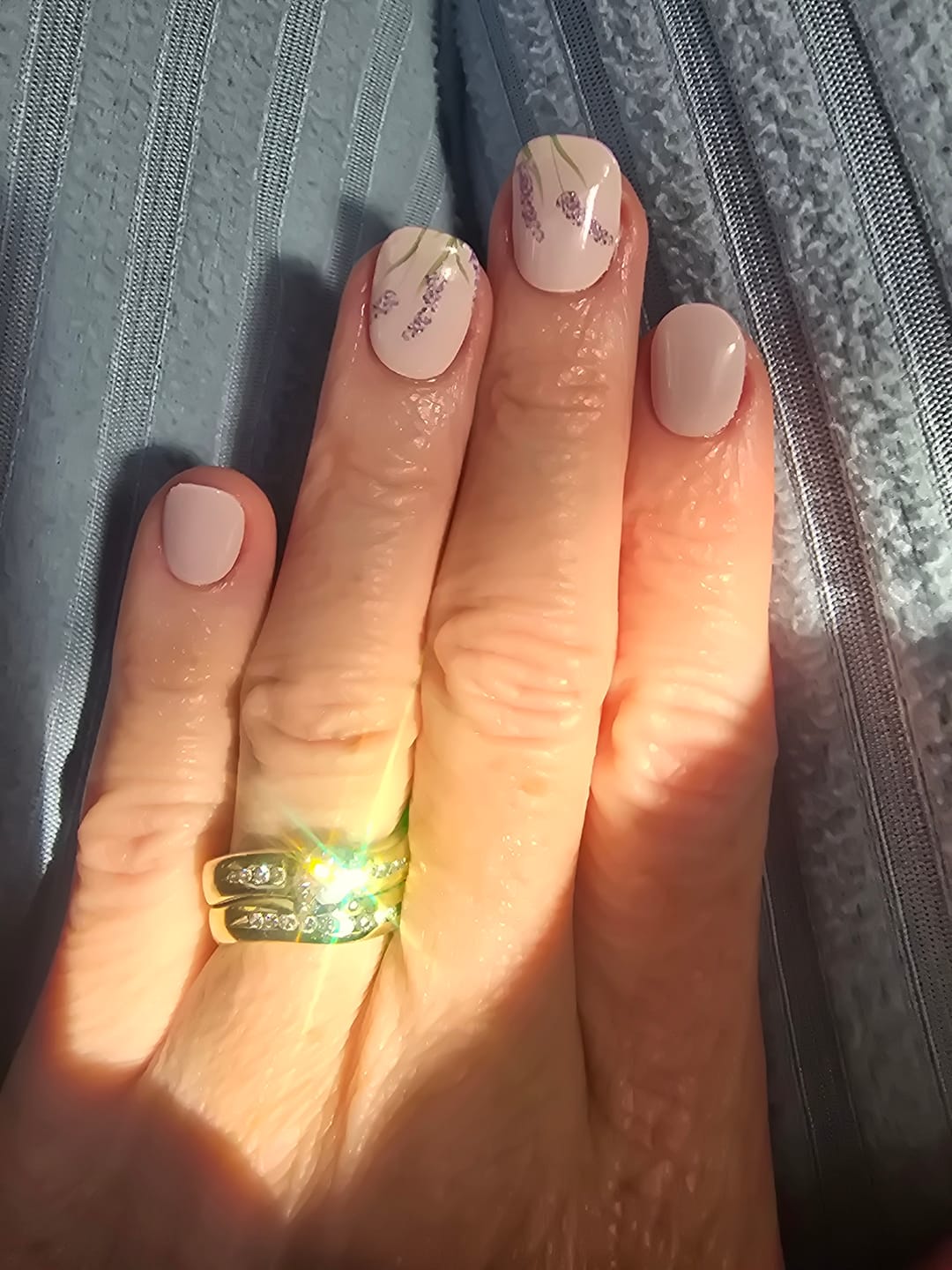 Customer photo review of Lavender Blossoms Semi Cured Gel Nail Sticker Kit