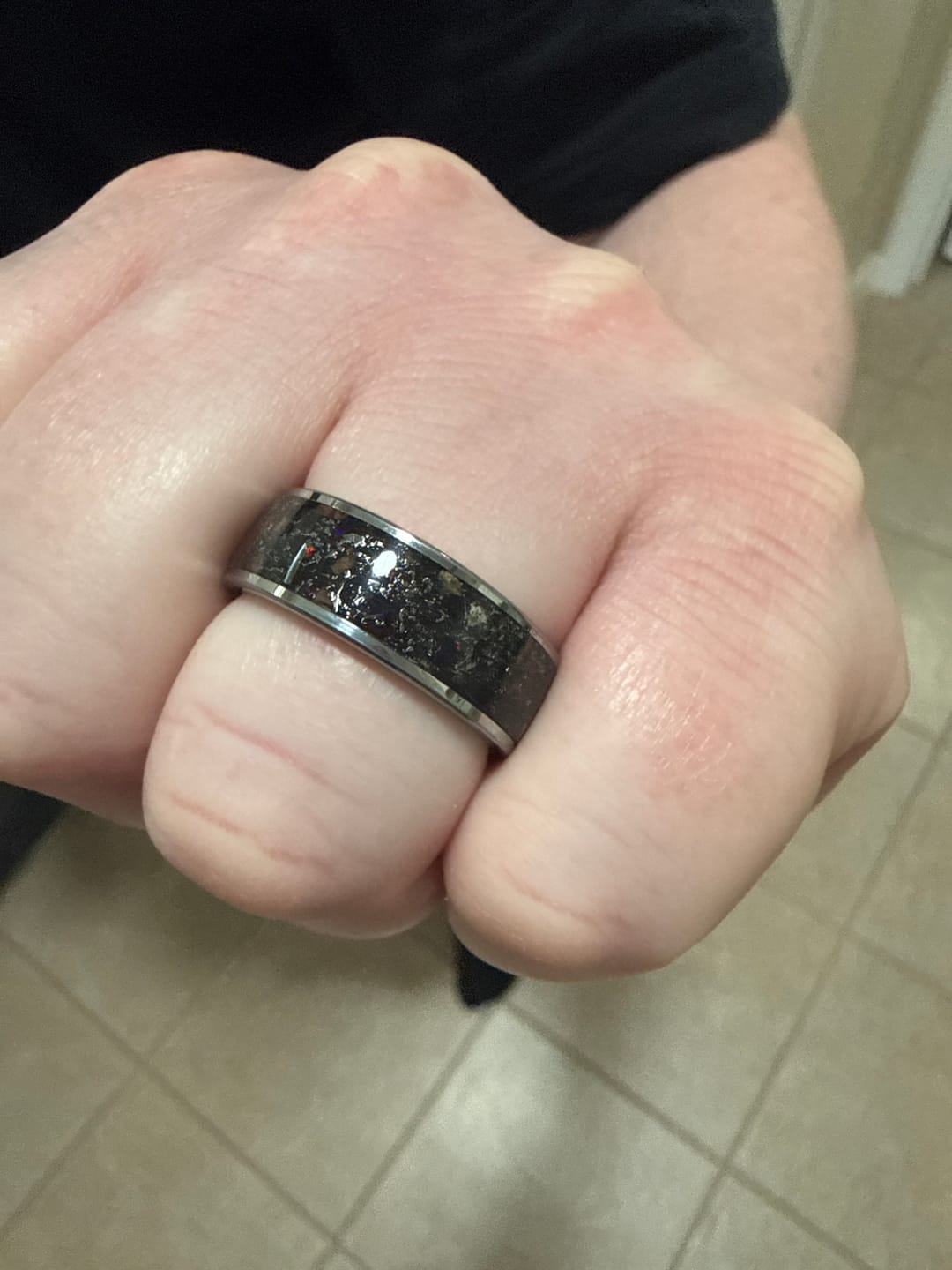 Customer photo review of Black Opal Dinosaur Bone Wedding Band