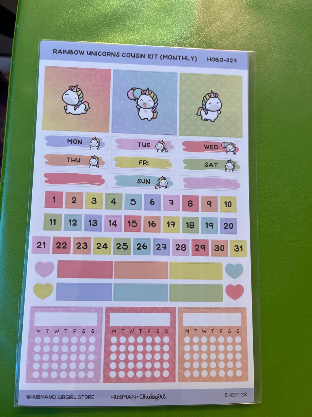 Customer photo review of Rainbow Unicorns Theme Hobonichi Cousin Monthly Kit (Set of 2)