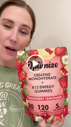 Customer video review of Strawberry Lemonade Optimize Creatine Monohydrate Gummies + B12 Energy Vegan Blend 120 Count