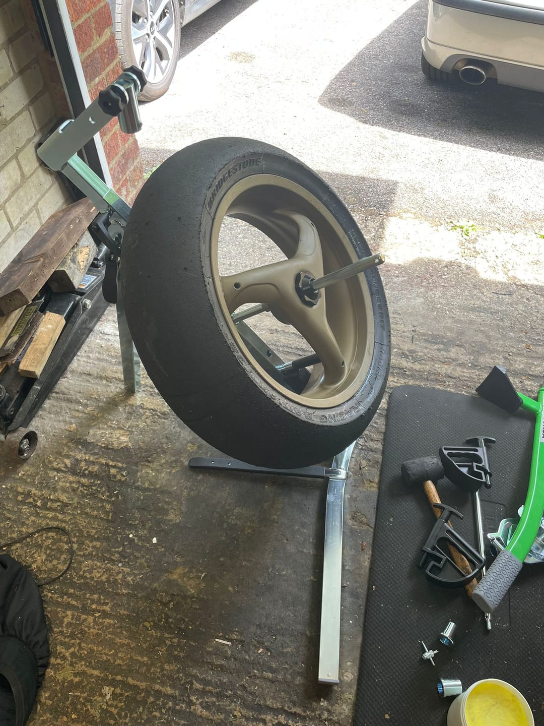 Customer photo review of Street Bike Tire Changer