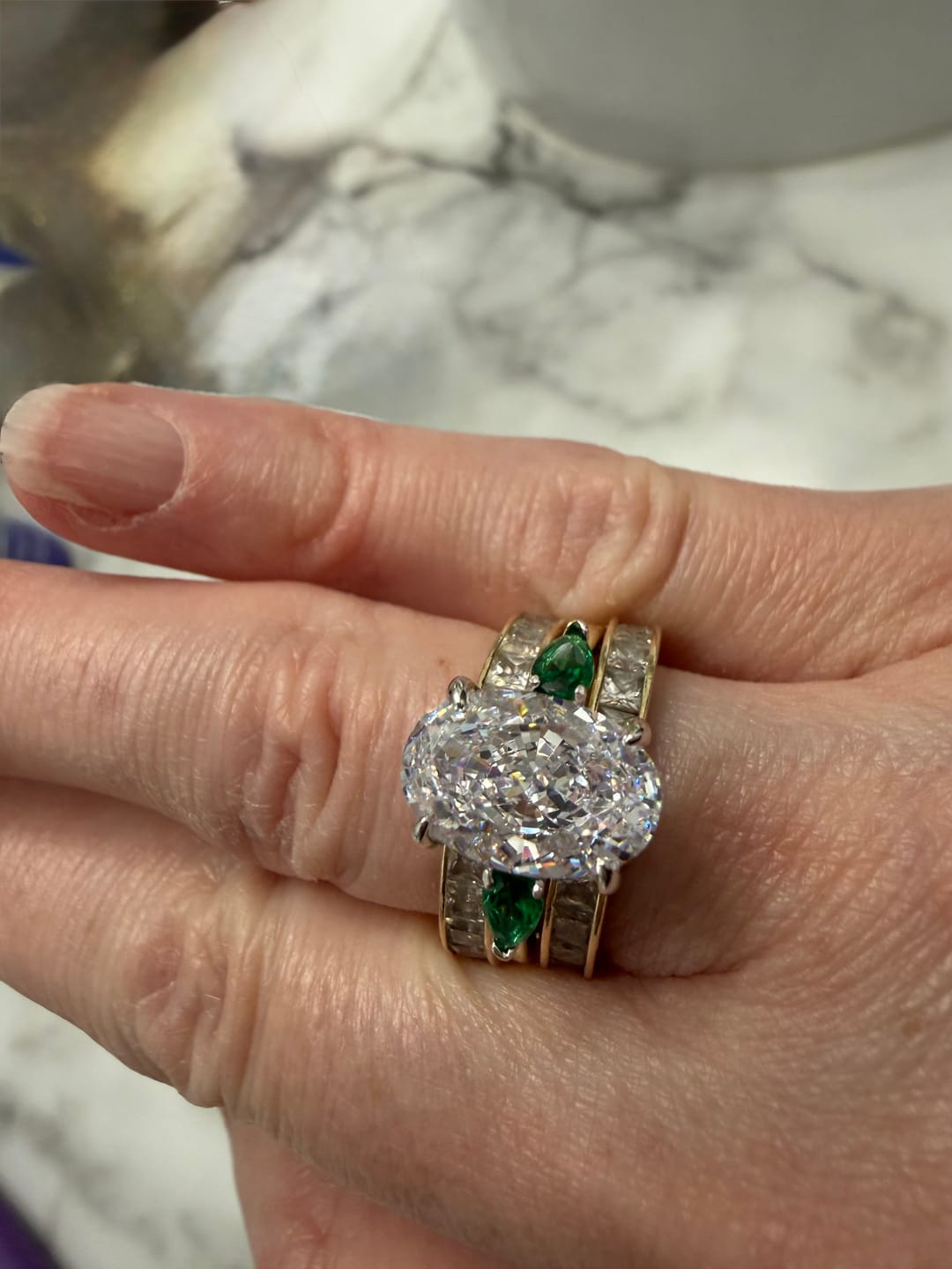 Customer photo review of S925 Vintage Oval Cut Three Stone Engagement Ring In Sterling Silver For Women
