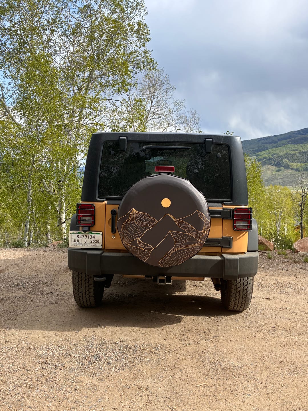 Customer photo review of Linear Mountain Landscape Spare Tire Cover for Campers, RV, Jeep, Bronco, Van, & More