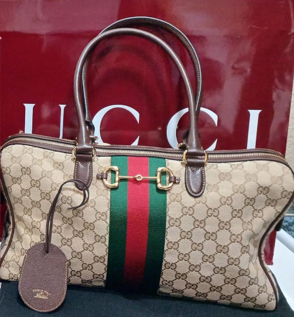 Customer photo review of Gucci 2026 Borsetto Boston Bag Beige Brown Canvas Leather