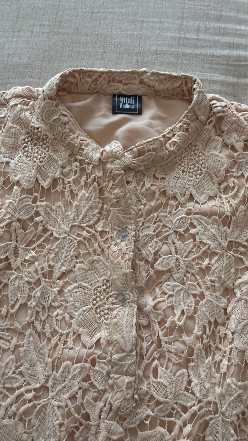 Customer photo review of Beige cotton schiffli dress