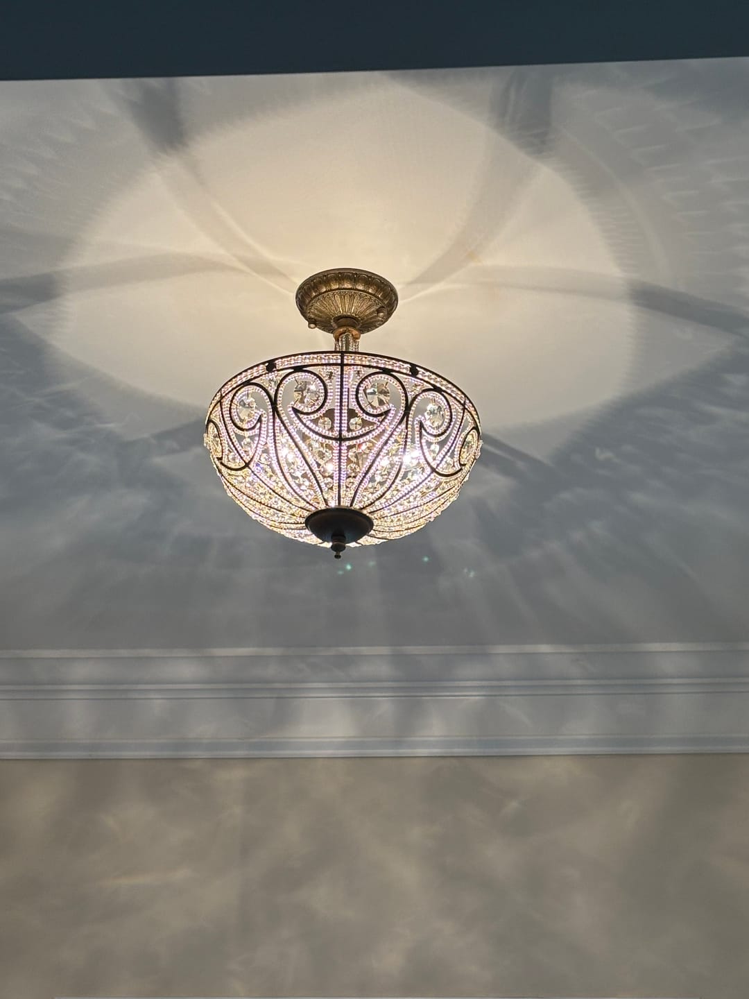 Customer photo review of Victorian Antique Bronze Crystal Semi Flush Light