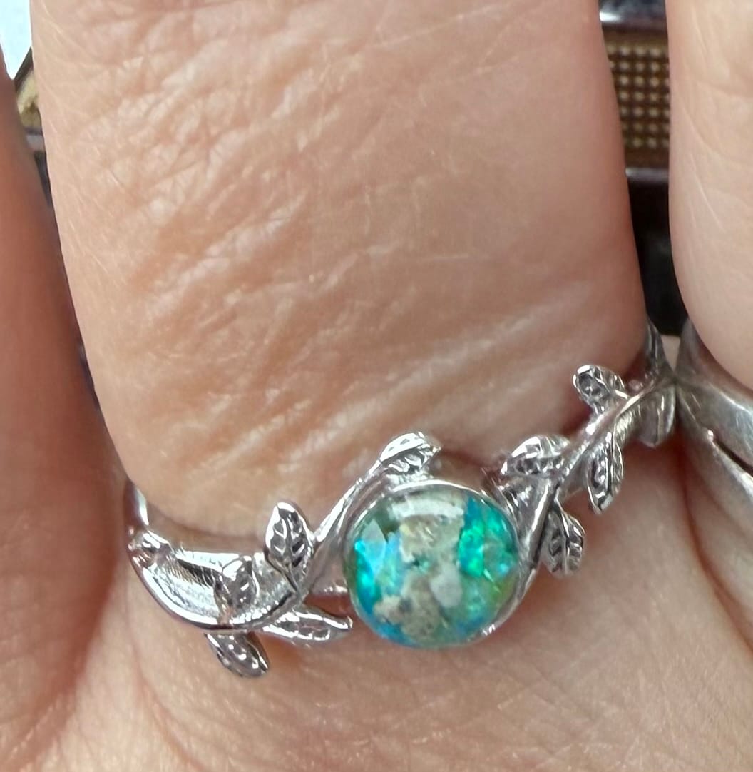 Customer photo review of Leaf Opal Cremation Ring