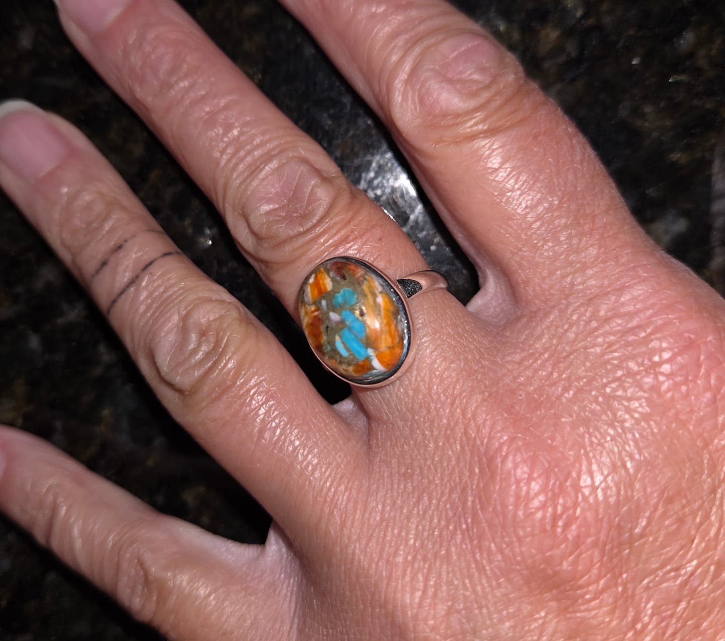 Customer photo review of Oyster Copper Turquoise Ring Sterling Silver