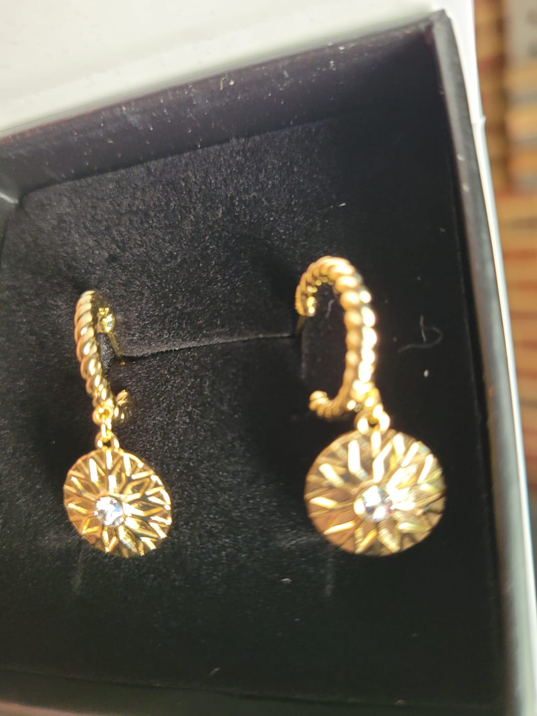 Customer photo review of Suzanne 18k White Gold Plated Dangle Earrings with Swarovski Crystals for Women
