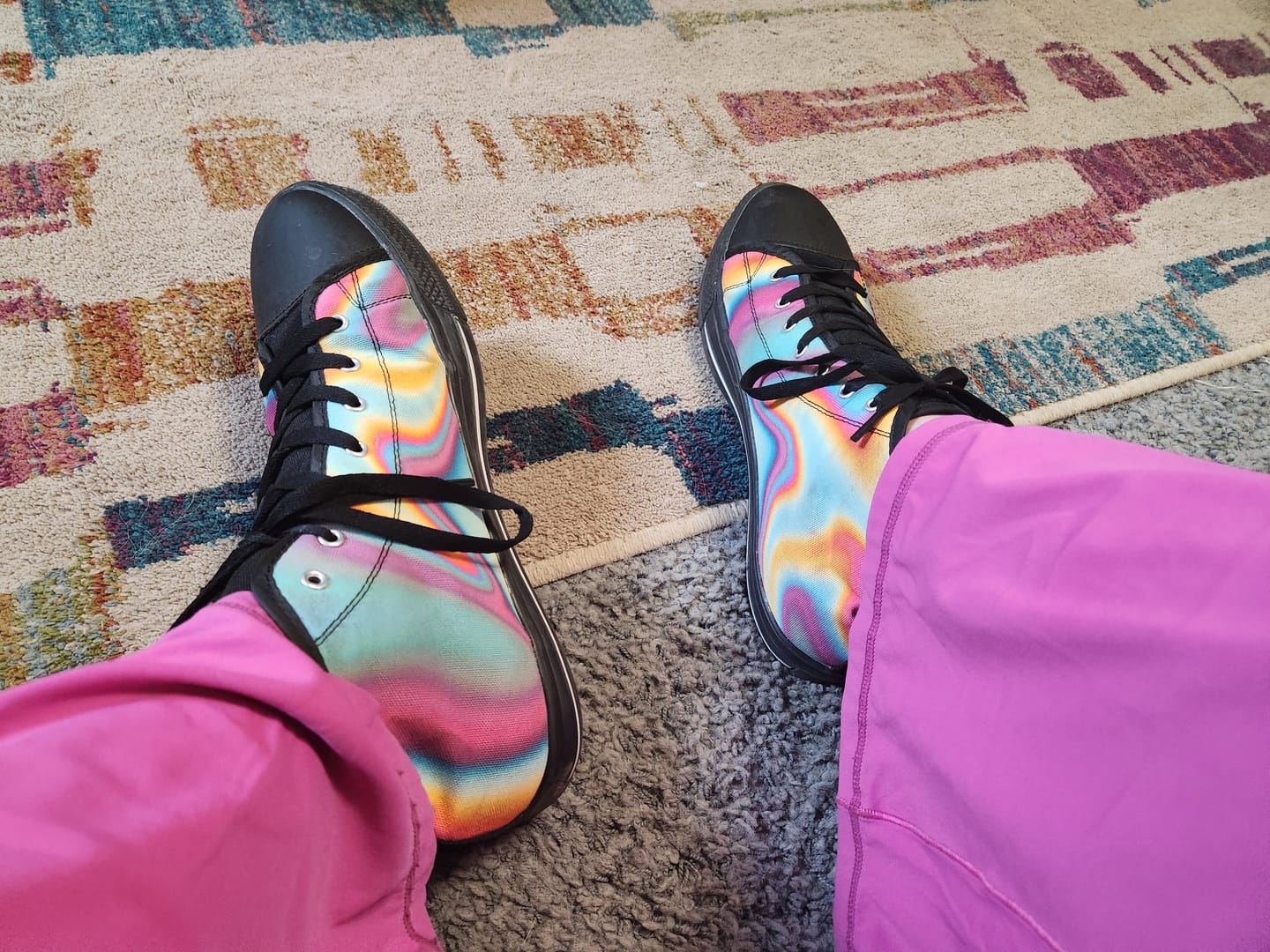 Customer photo review of Liquid Holographic Trippy Print Black High Top Sneakers